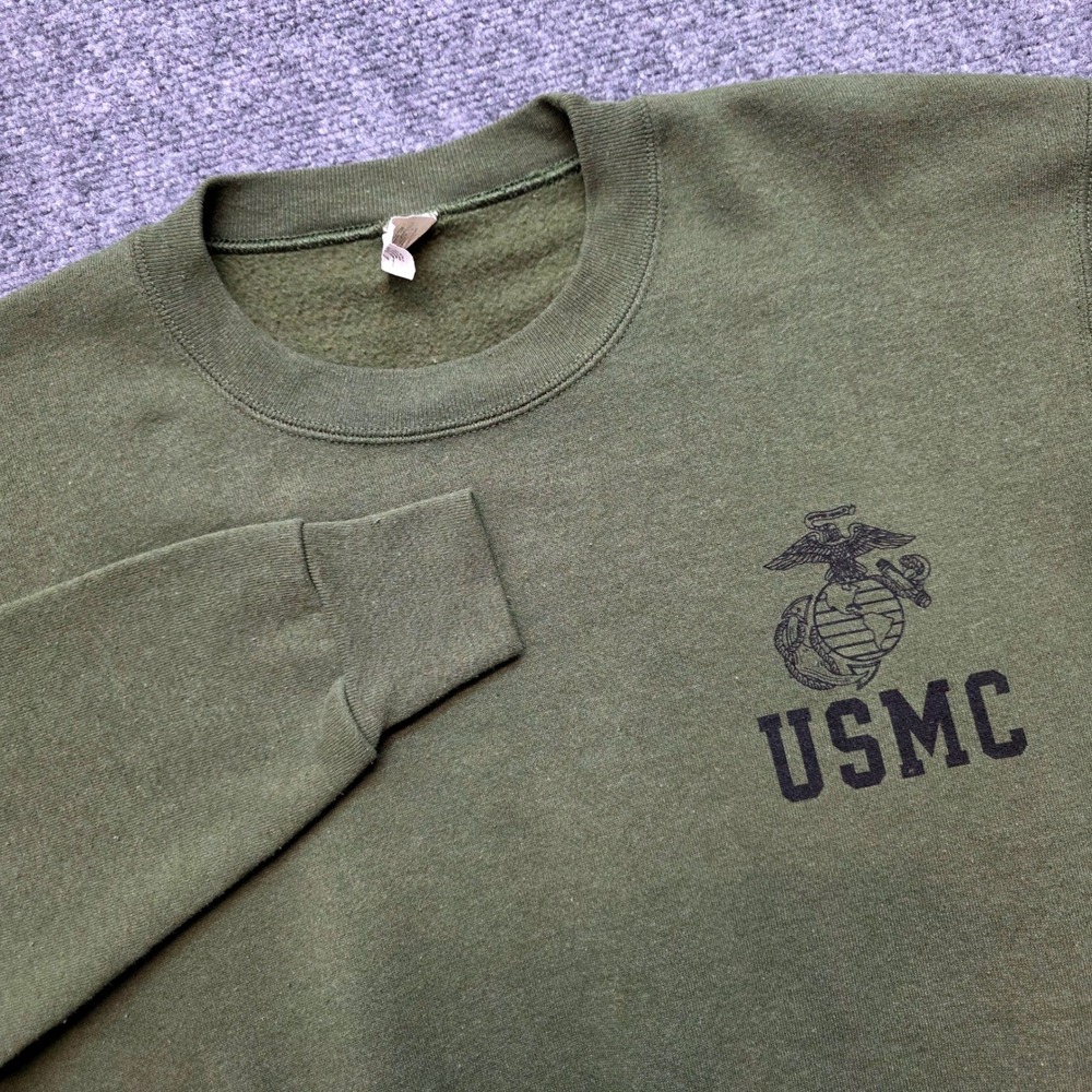 USMC Marines Crewneck Sweatshirt Medium Green Military Issue EGA Made in USA